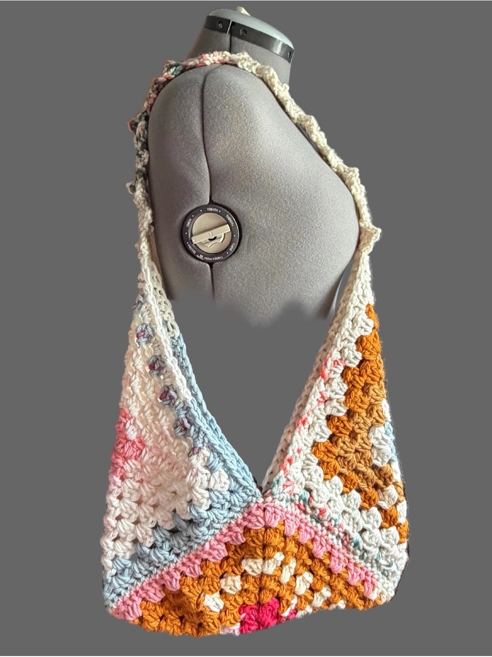 Handmade Crocheted Shoulder Bag in Cream, Mustard & Pastel Shades